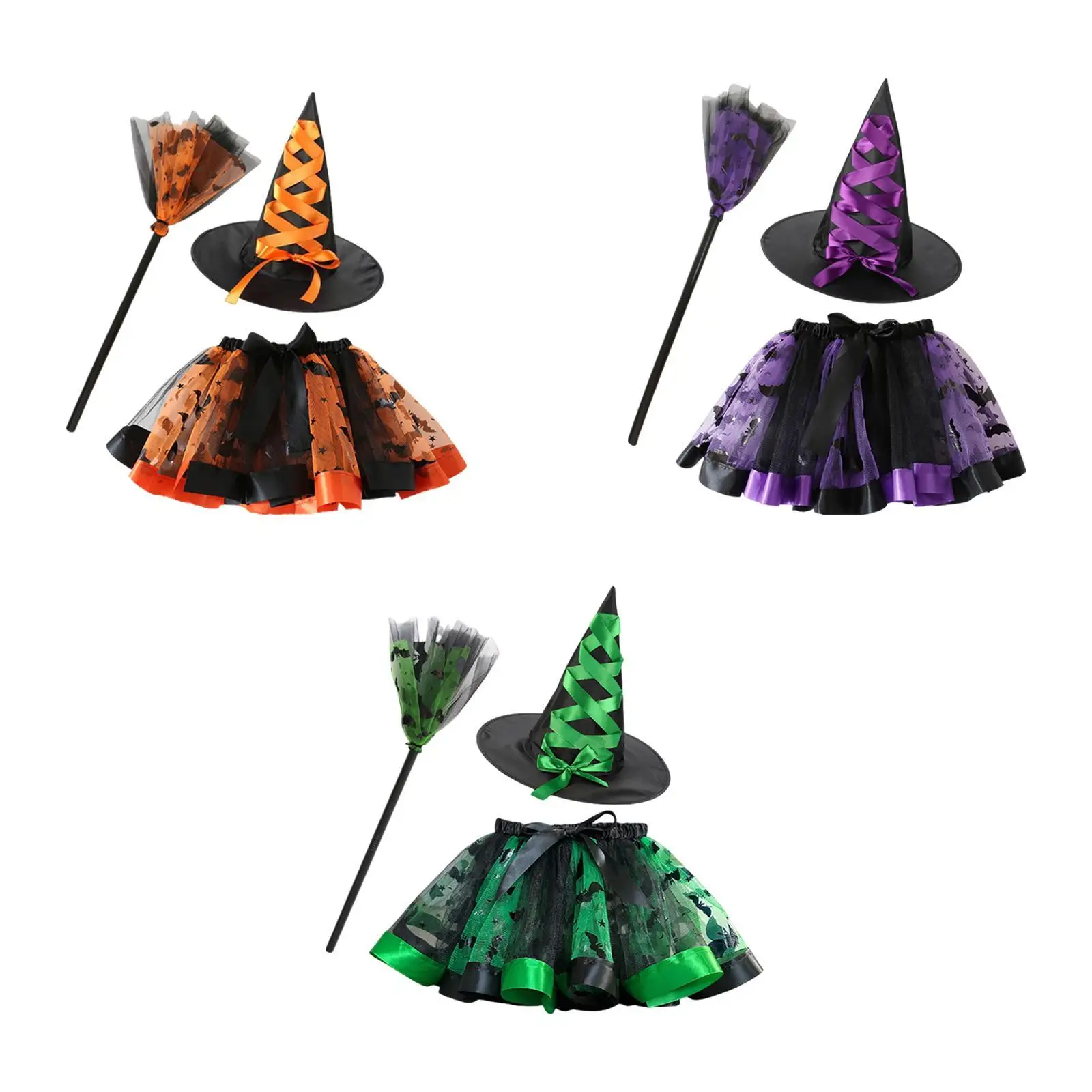 

Girl Witch Costume with Hat and Broom Decor Clothing Witch Halloween Costume