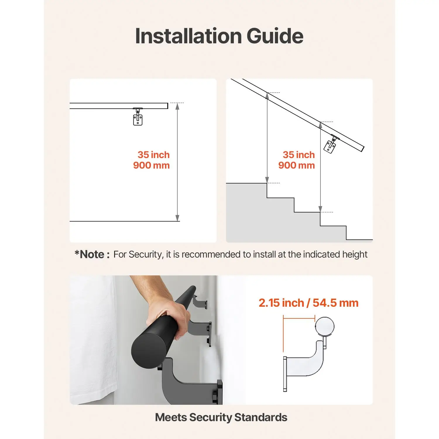 Wall Mounted Stair Handrail 6ft Black Galvanized Aluminum Pipe 1.26 Inch Diameter Indoor Outdoor Stair Railing Industrial Safety Grab Rail for steps
