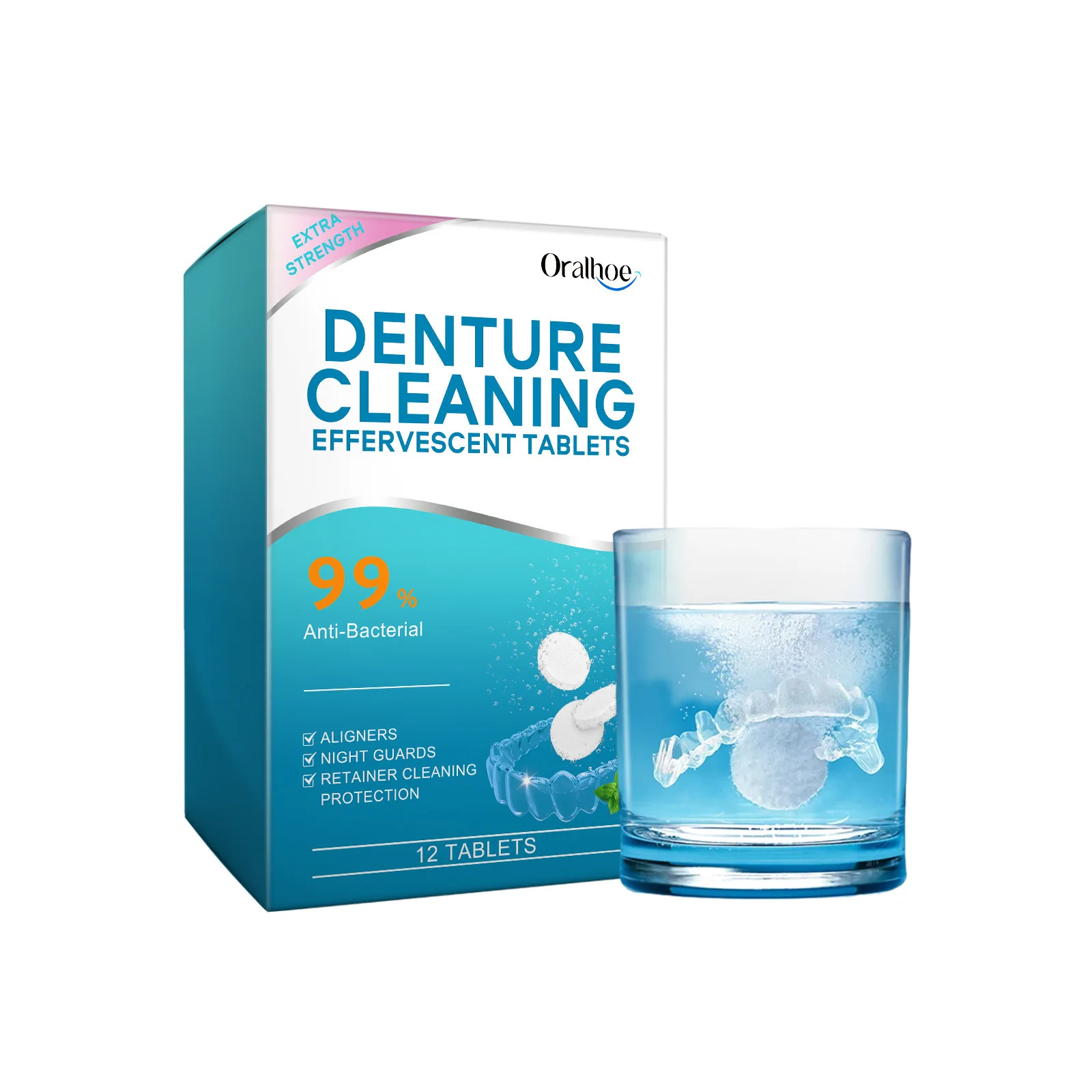 Denture Cleaning Effervescent Tablets Powerful Dirt Stains Removal Whitening Antibacterial for Daily Retainers Maintenance Care
