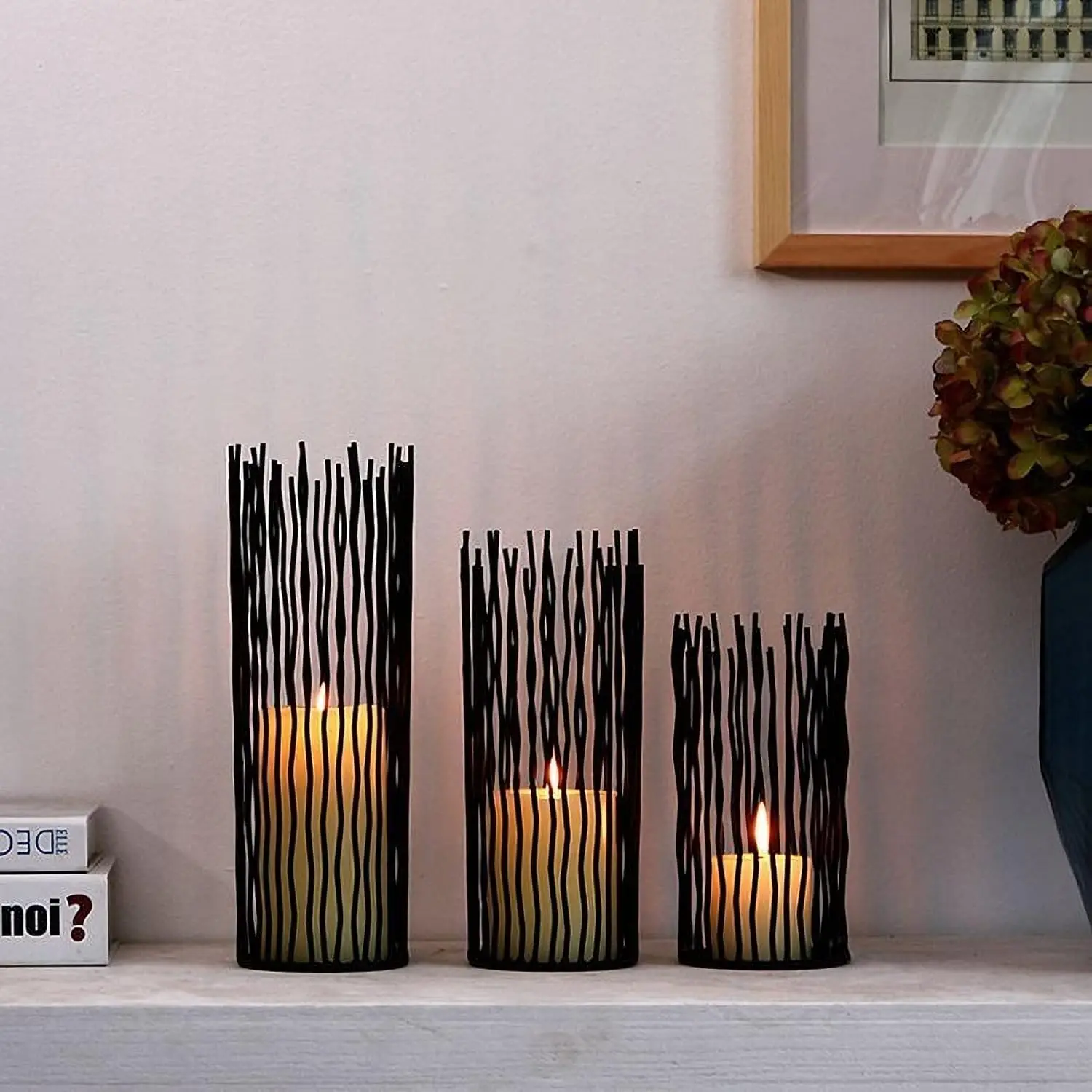 Set of 3 Wire Willow Candle Holder, Metal Black Pillar Candleholders for Table Canterpieces Candlestick Holders for Home Decor