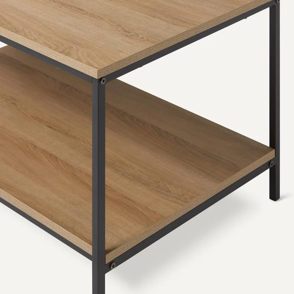 Rectangular Coffee Table with Bottom Shelf, Wooden Living Room Center Table, 19.9" D x 31.5" W x 16.5" H