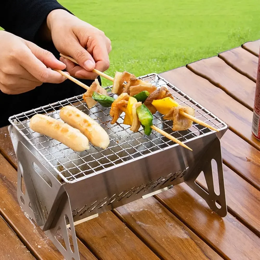 Mini Portable Charcoal Grills Stove Small Stainless Steel Camping BBQ Detachable Fire Stove with Bag for Cooking Picnic Barbecue