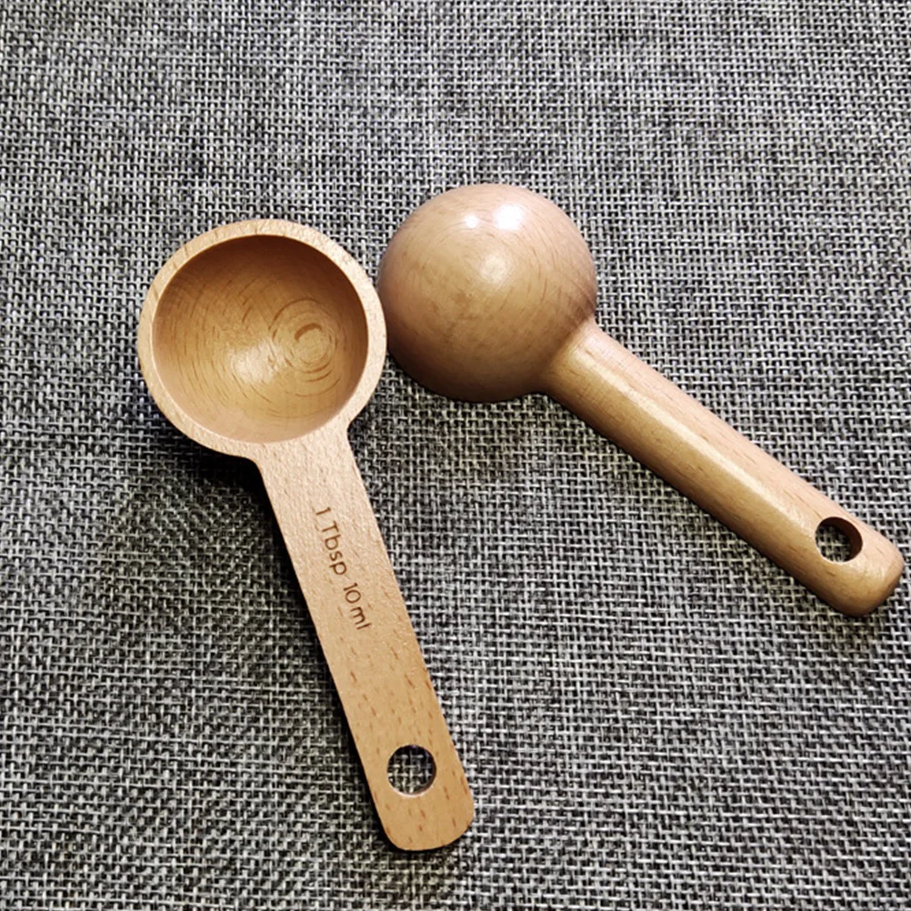 

2Pcs Wood Measuring Set Multi- Tea Beans Scoops Kitchen Compact Tea Scoop , Coffee