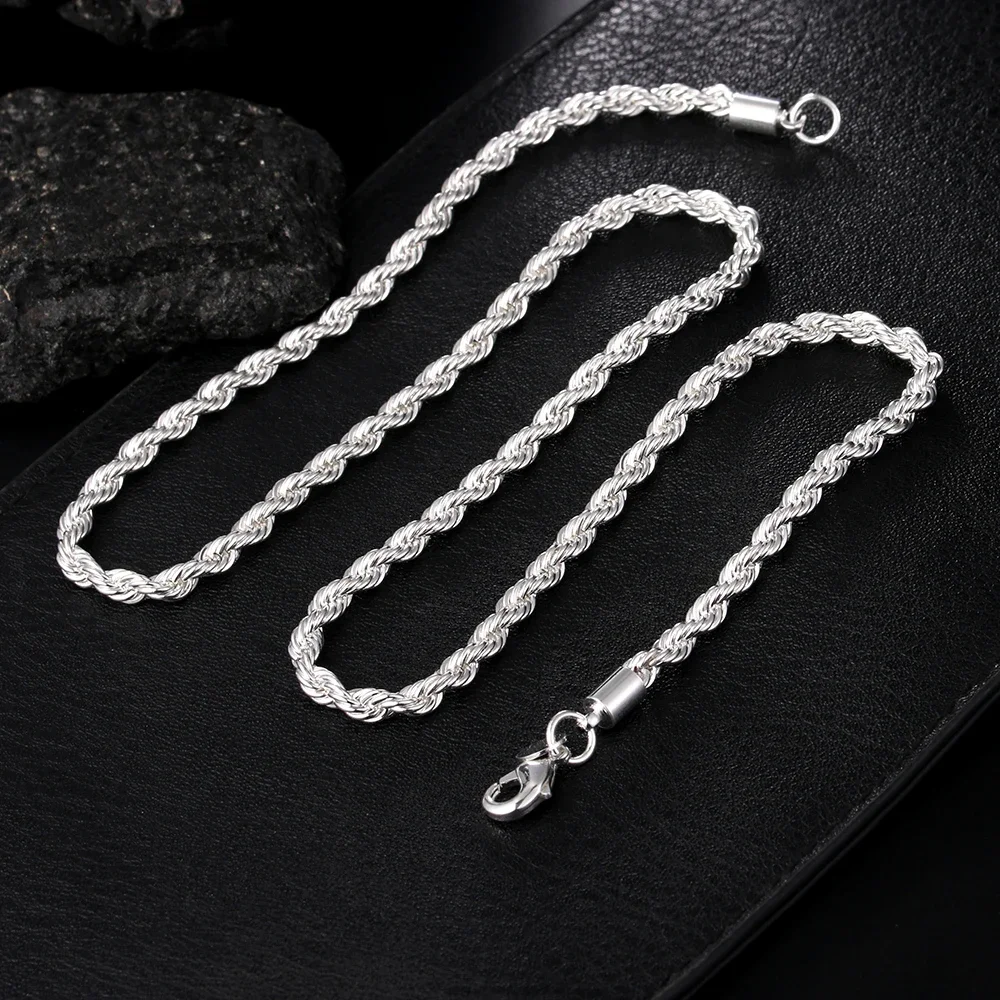 

Hot Exquisite 4mm Rope Chain 925 Sterling Silver Necklaces For Woman Men Classic Luxury Jewelry Popular Brand Party Holiday Gift
