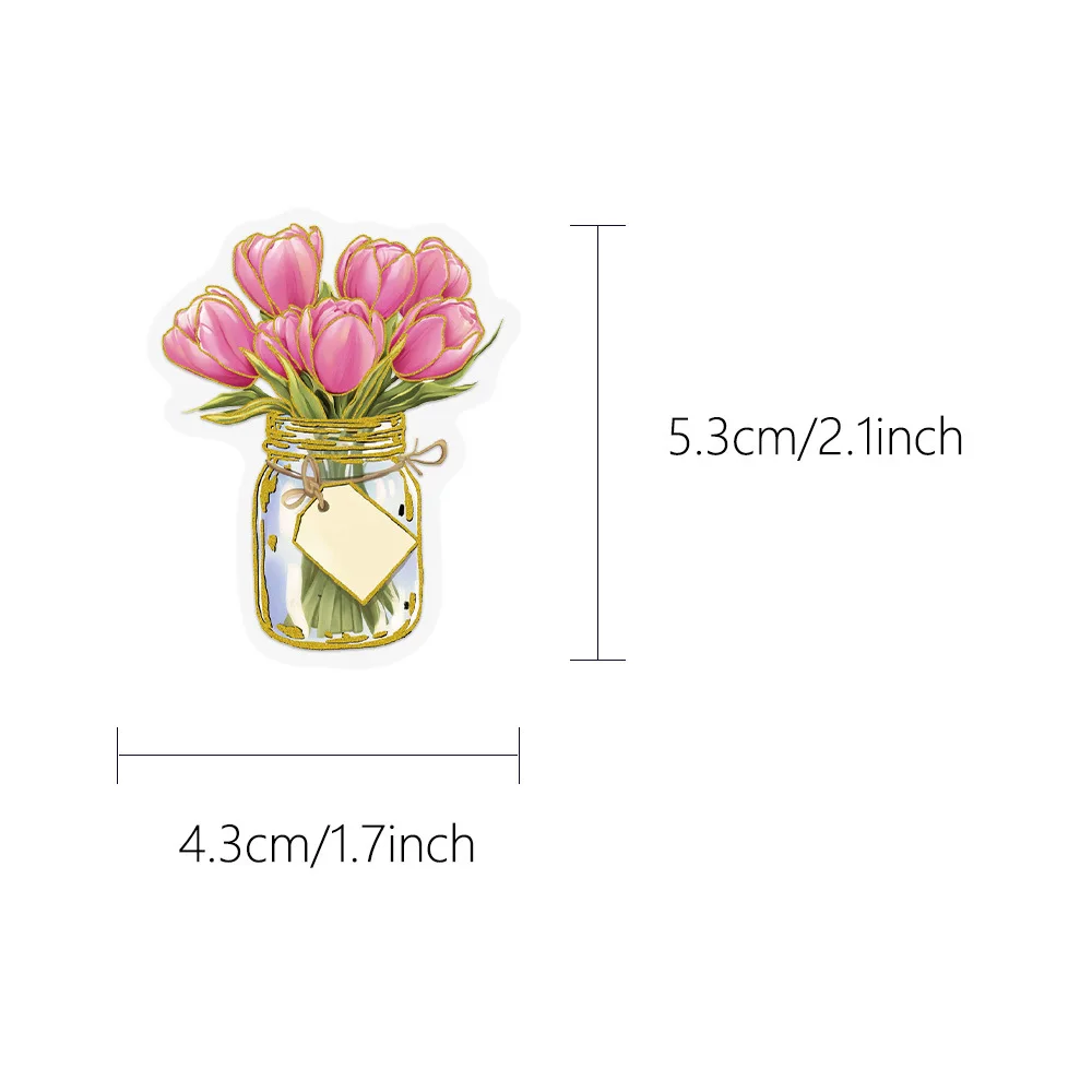 50/100 Pcs Hot Foil Stamping Flower PET Clear Stickers for Fridge Vase Shoe Rack Printer File Holder Phone Creative Decals