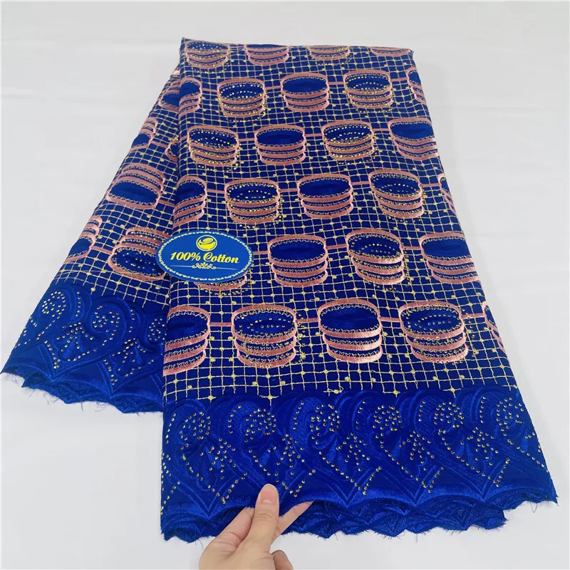 5 Yards African Swiss Voile Lace Fabric Embroidery High Quality With Stones Dry lace 100% Cotton For Wedding  29L882902