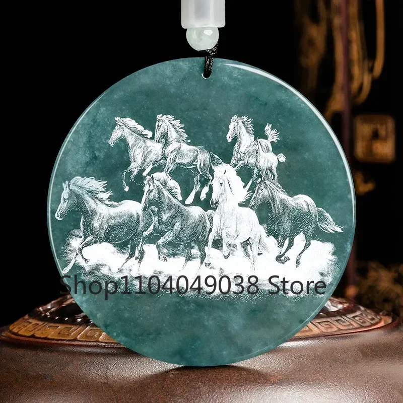 Kalung Liontin Giok Biru Jimat Batu Pria Desainer Aksesori Mode Antik Hadiah Perhiasan Asli Giok Burma Alami