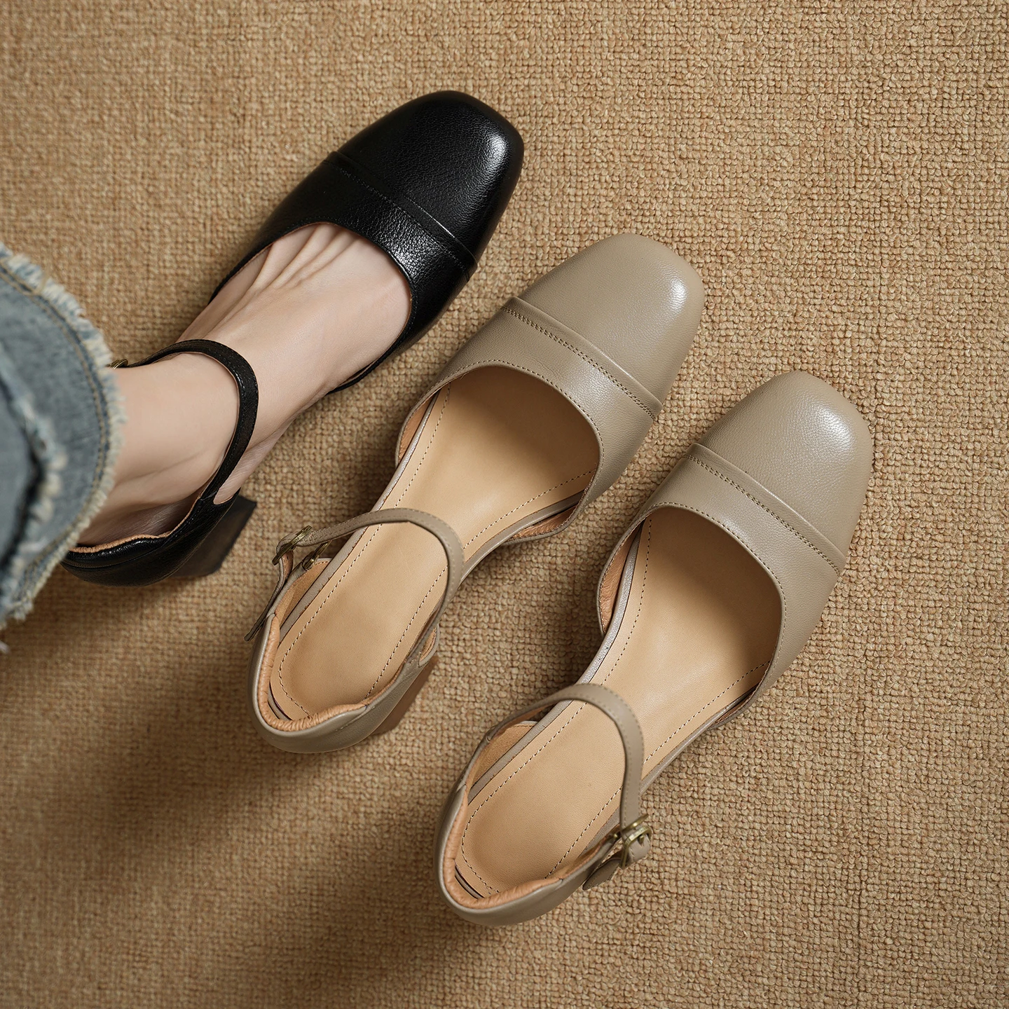 2026 new summer women sandals natural leather 22-25cm sheepskin+cowhide+pigskin ankle-buckle hick heel women shoes mary janes
