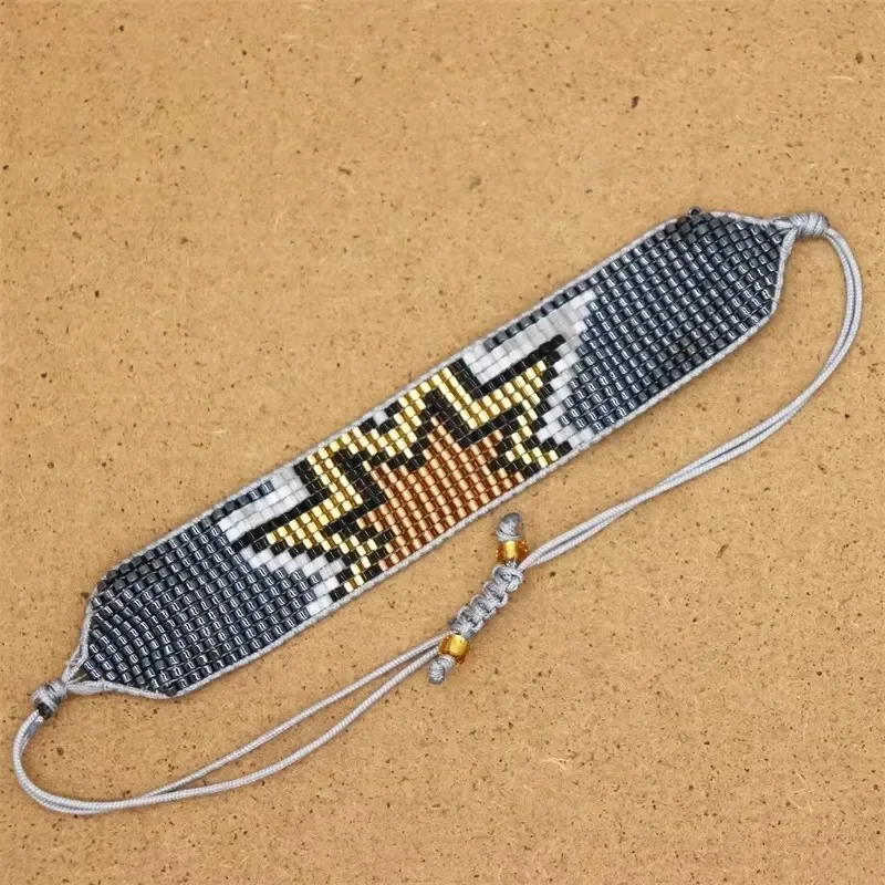 Rice bead bracelet Star Geometry Design Originality Hand knitting Bohemia Adjustable Fashion Simple Beaded bracelet set image 4