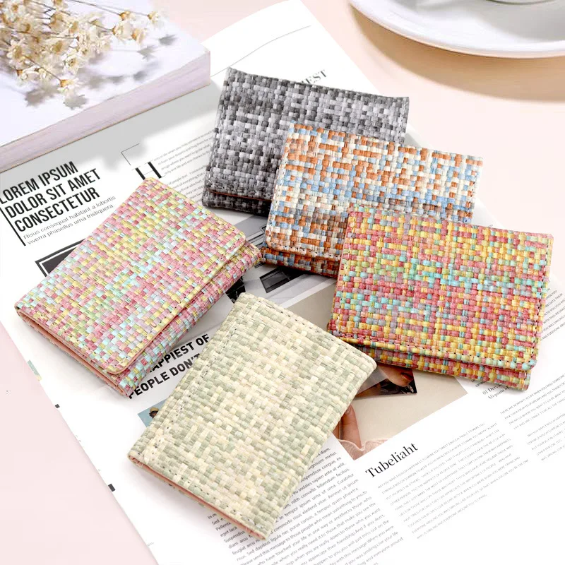 Folding Wallet Woven Pattern Card Bag with Large Capacity Three Fold Short Purse Wallets for Women and Men