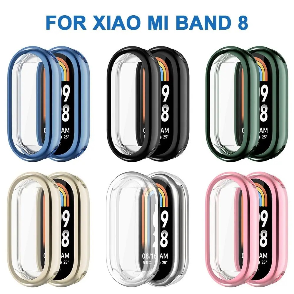 TPU Soft Protective Cover For Xiaomi Mi Band 8 Case Full Screen Protector Shell Bumper Plated Cases For Mi Band 8 Smart Watch