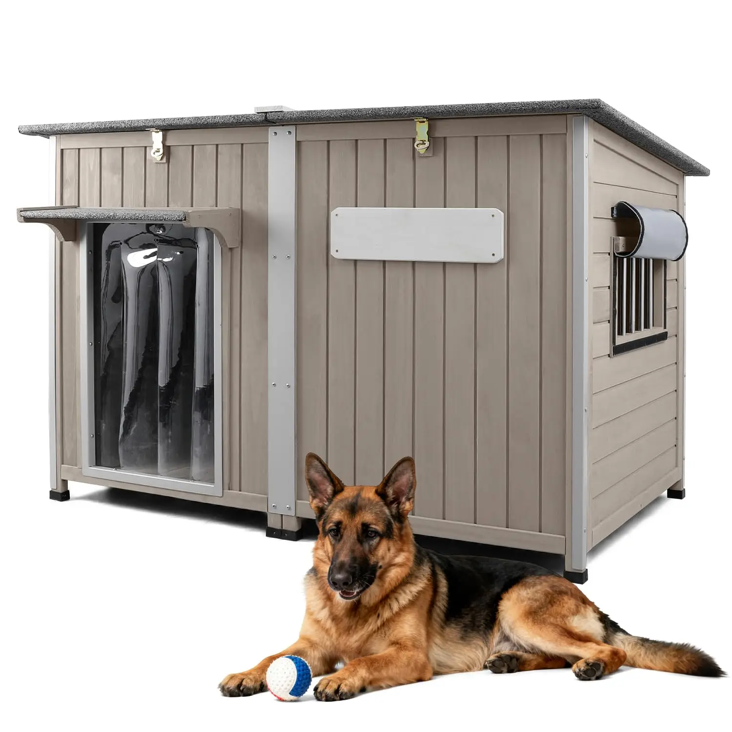 

55" L Extra Large Dog House Outdoor with Window, XL Dog House Pet Shelter for Large Breed with Anti-Chewing Frame,, Customized