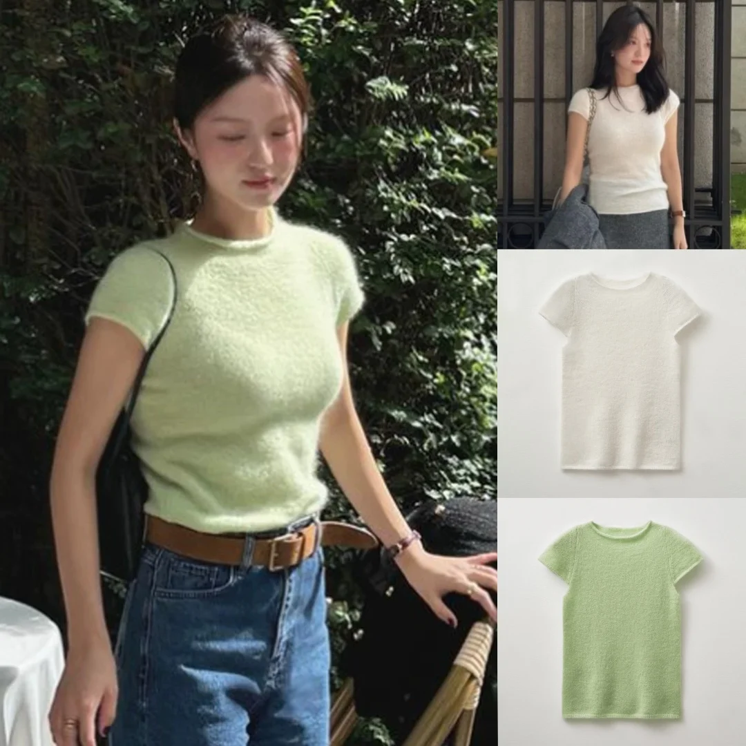 

Slim Fit ort Sve Knitted Top Gd Ho Jing Ultra Fine Yacht Hair Base Layer Commute Sle round Ne Pure Color Women's Kni...