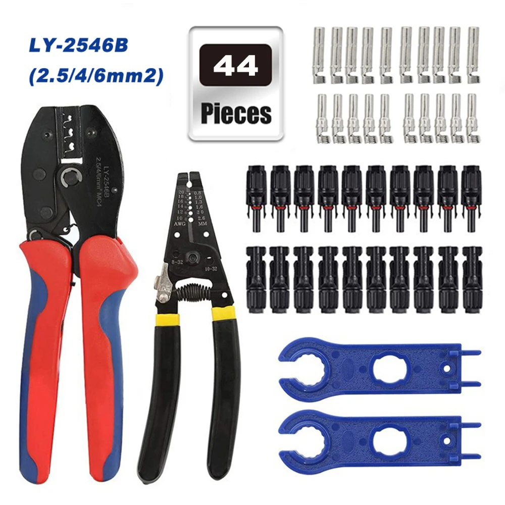 MC4 Solar Crimping Pliers Tools Kit for 2.5-6mm²/AWG26-10 Solar Panel PV Cable with 10 Set Male&Female Connectors Termianls Sets