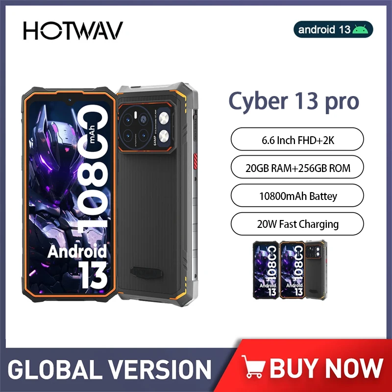 Hotwav-cyber 13 Pro Rugged Smartphone Celulares à Venda Android 13 20gb Mais 256gb 150lm Lanterna Polegada Fhd Mais 10800mah 20w 64mp