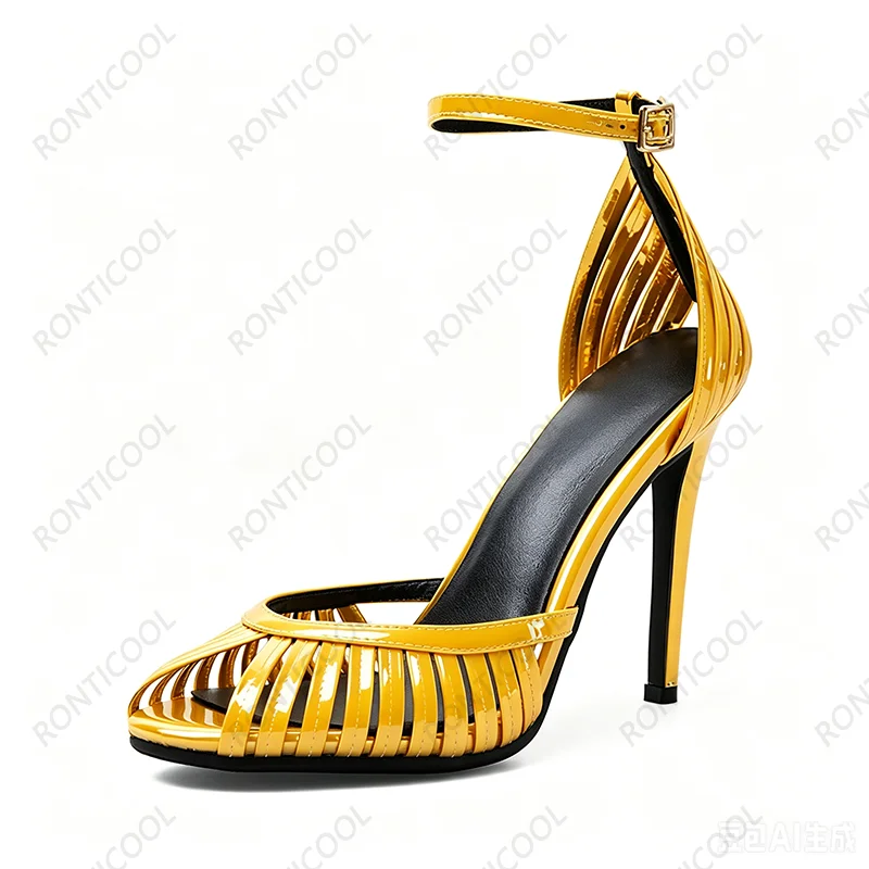 Ronticool New Women Summer Sandals Patent Leather Stiletto Heel Peep Toe Pretty Gold Silver Party Shoes Ladies US Size 5-20 - view 6
