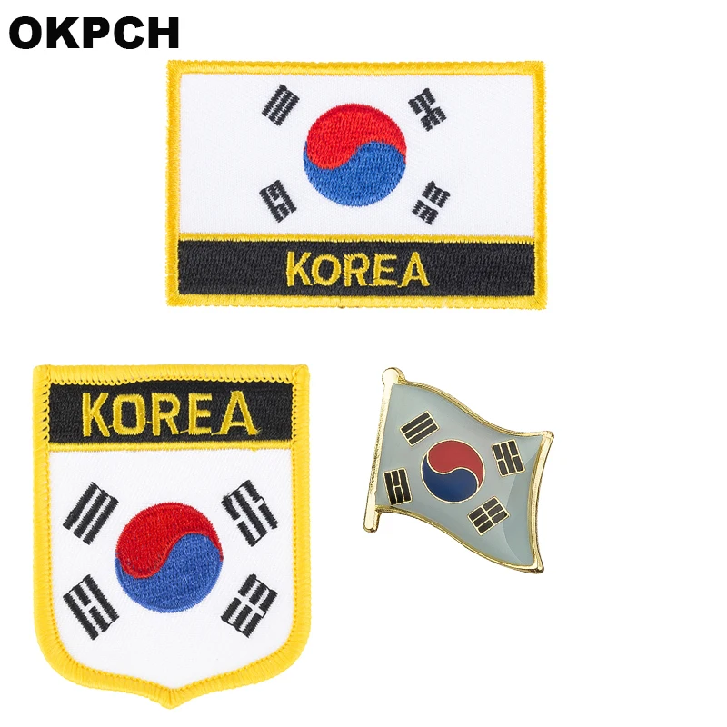 South Korea National Flag Embroidered Iron on Patches for Clothing Metal badges PT0130-3