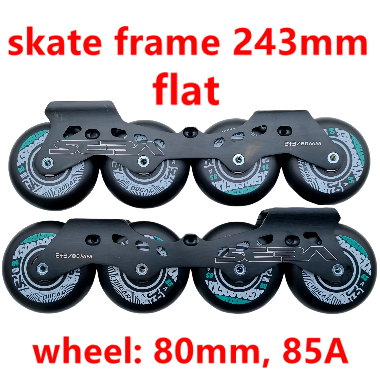 Free shipping skates frame flat 243mm with wheels 80mm 85a 150-195mm