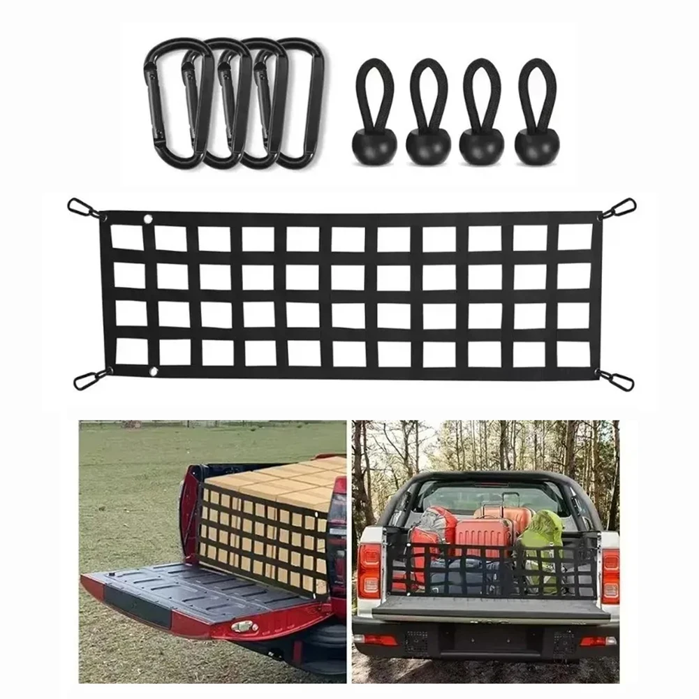 Cargo Net Tailgate Net Weather Resistant for UV Resistant Polyester Screw Mount Hangers Ball Bungee Cords Included Truck Bed Net