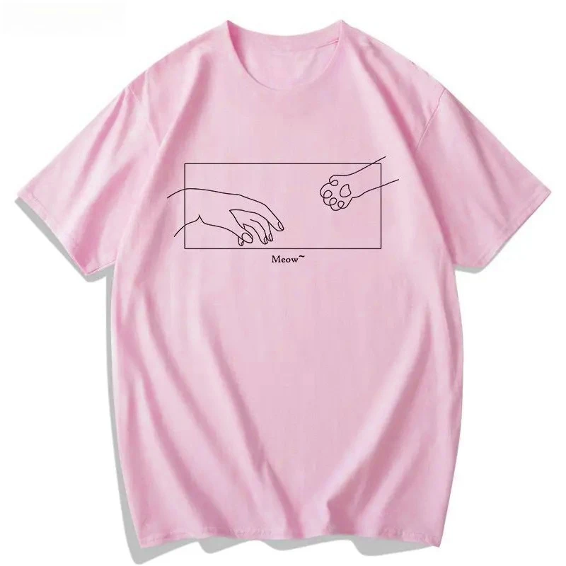 Fun Parody Cat God's Hand T-shirt Creative Cutecore Men's and Women's Clothes Short Sleeved Summer Printed Promo Cheap Clothes