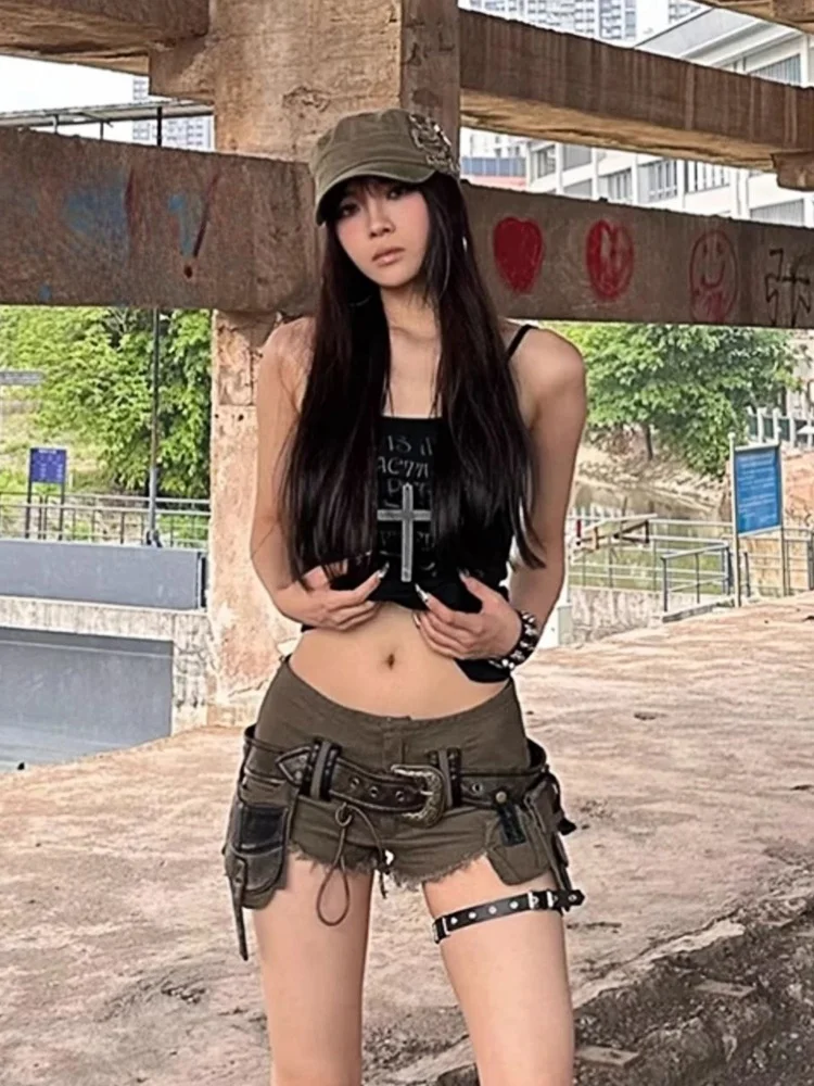 

Джинсовые шорты XZY American Sle Spicy Girl с эффектом потертости, винтажные, летние, больших размеров, с завязками, в стиле миллениум