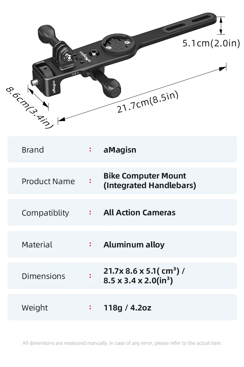 aMagisn Fahrradcomputer-Halterung aus Aluminium mit 1/4-Zoll-Gewinde und 3-Pin-Anschluss für Garmin, Wahoo, Bryton & GoPro 13, DJI Insta360 Action-Kamera Zubehör – Detail 23