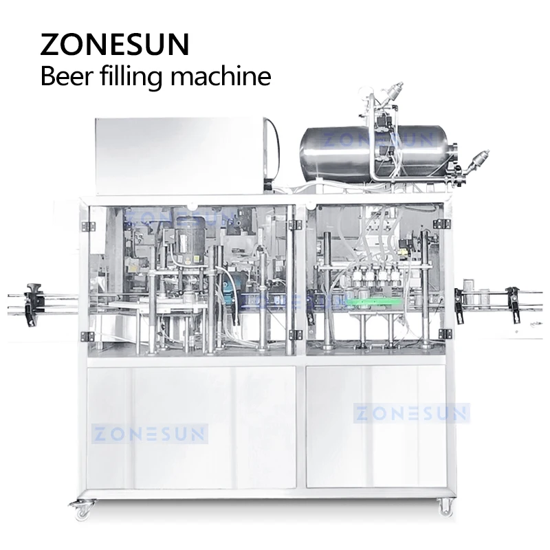 Zonesun ZS-CBFS4 Machine de remplissage et de couture de canettes de bière Machine de remplissage de soude monobloc