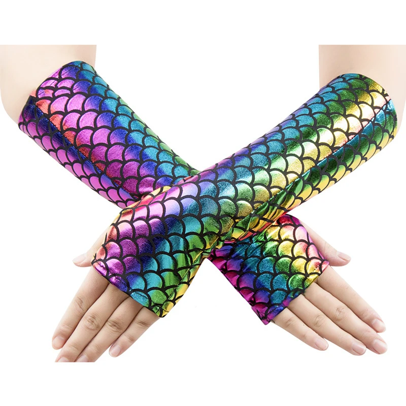 Women Cosplay Mermaid Halloween Stage Performance Fingerless Gloves Color Change Fashion Personality Dress Accessories