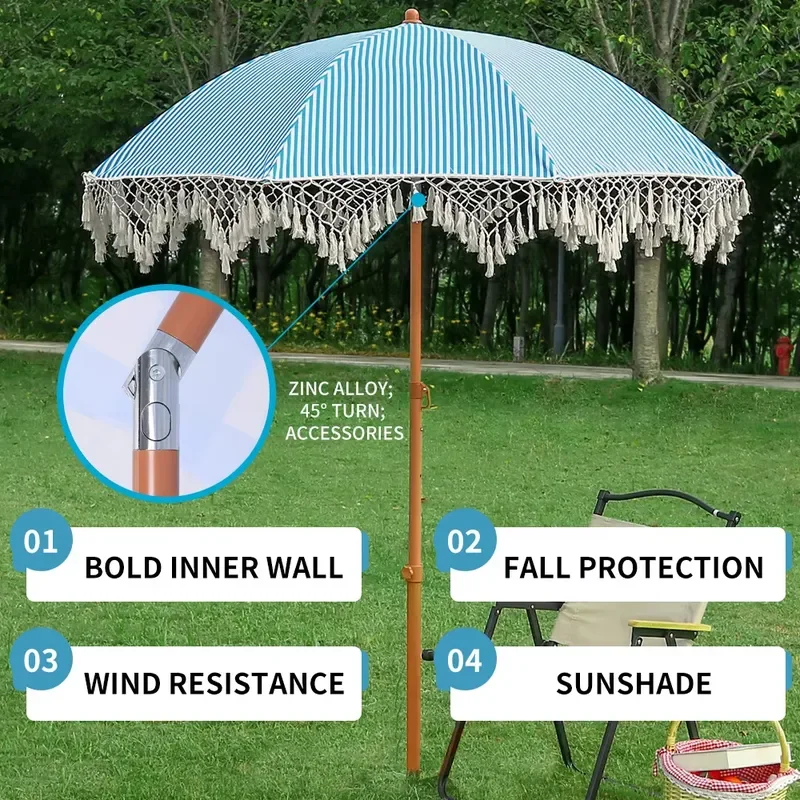 YUNJU OUTDOOR 170cm Foldable Garden Parasol Portable Beach Umbrella with Floor Spikes and Tote Bag for Patio Camping Sun