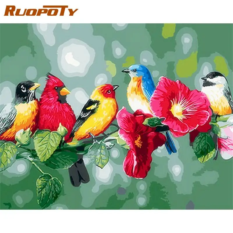 

RUOPOTY 40x50cm Frame Painting By Numbers For Adults Children Color Birds Animal Picture By Number Handmade Home Decor Arts