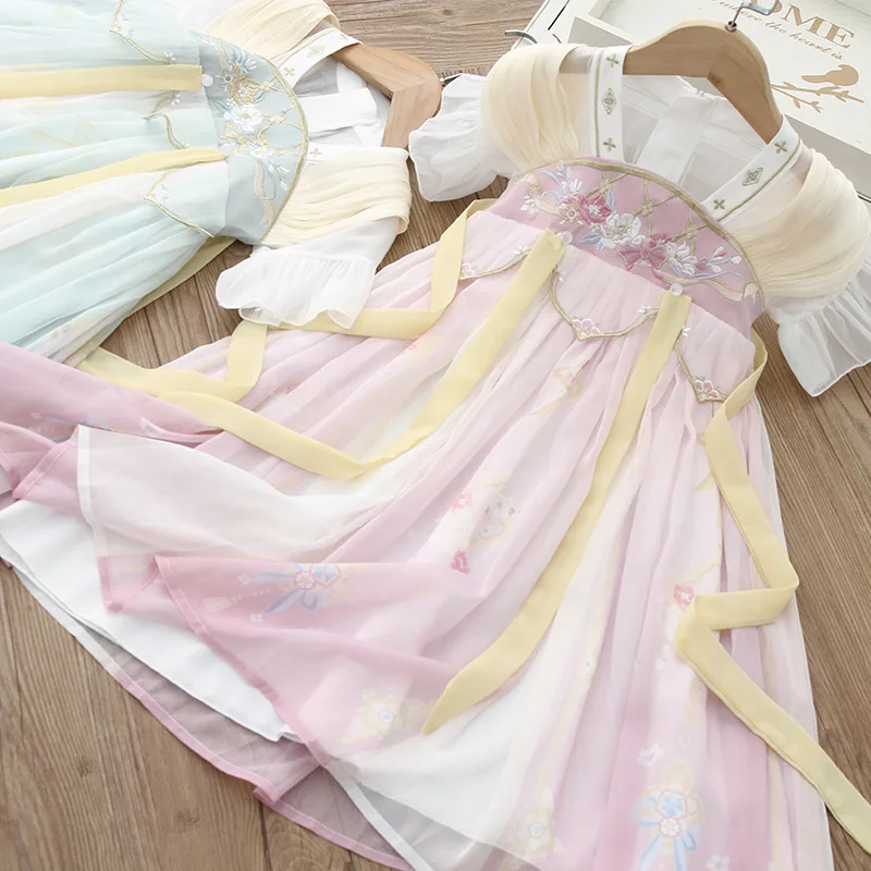 Chinesische traditionelle Volkstanz Kleid Mädchen Fee Stickerei Kostüm Hanfu Kinder Prinzessin Kleider Kinder Party Cosplay Kleidung