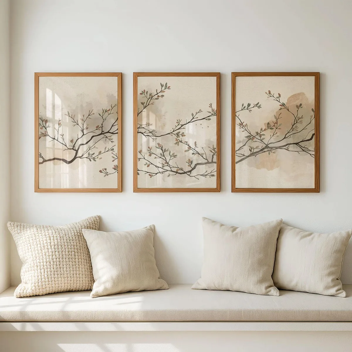 3pcs Japanese Neutral Botanical Canvas Prints Poster Japandi Minimalist Beige Olive Plant Abstract Art Prints Home Decor Poster
