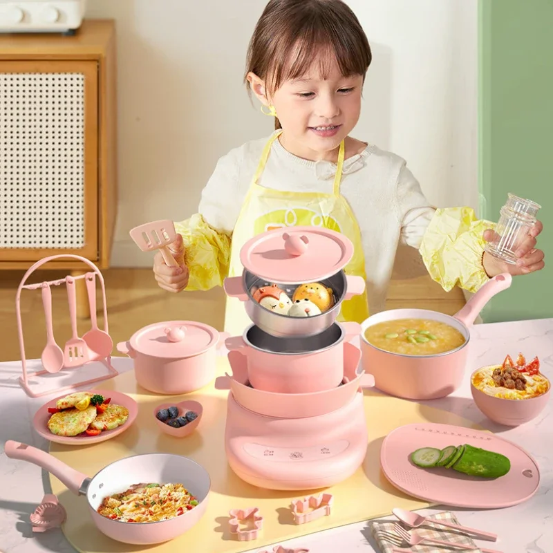 Jouet de cuisine anti-brûlure pour enfants, mini réchaud de cuisine, ensemble d'invitation pour les filles à jouer à la maison, aliments complémentaires sûrs