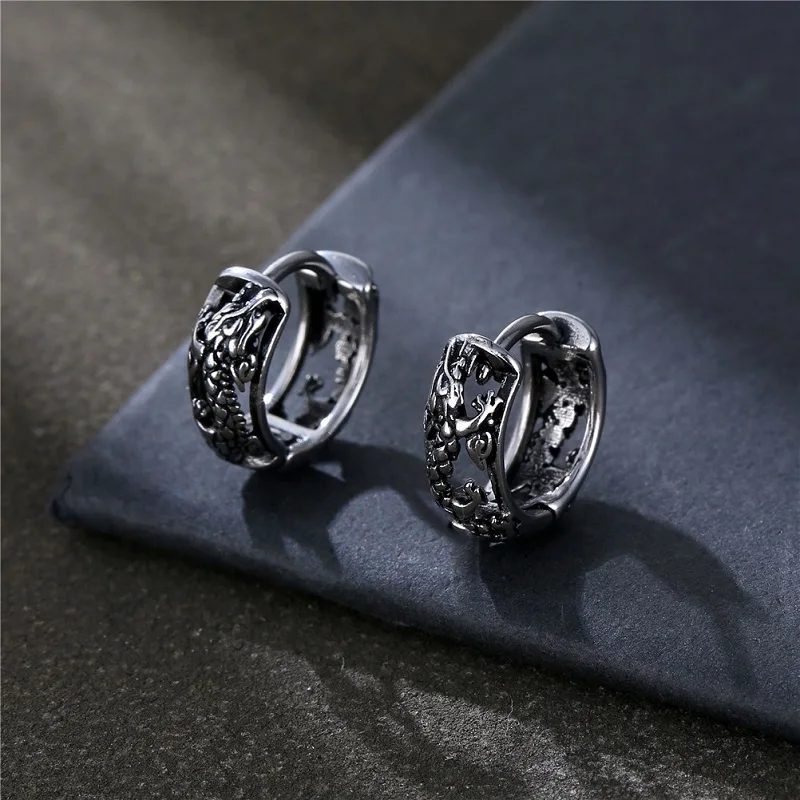 Stainless Steel Retro Punk Hollow Dragon Carved Earrings For Men/Women Hip Hop No Fading Fashion Cool Ear Jewelry