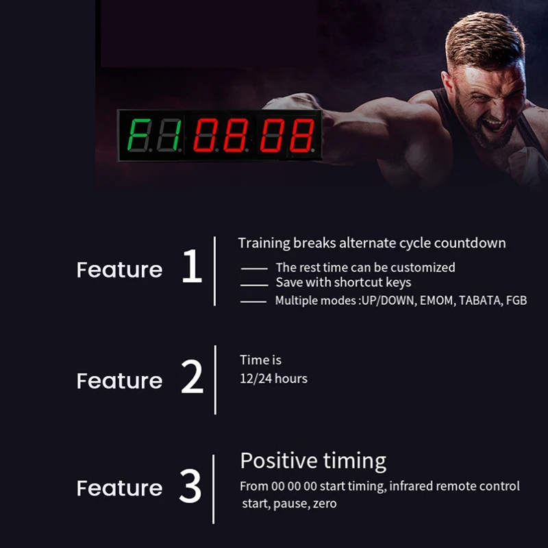 Screen Gym Timer 1.5 Inch Digits Count Down/Up Timer Boxing Cycle Interval Clock Stopwatch Fitness Training Easy To Use US Plug