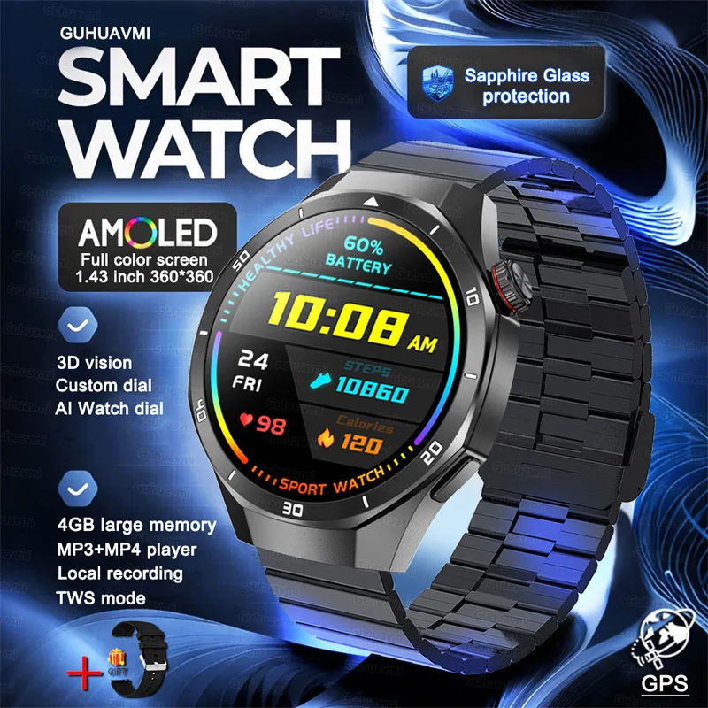 Smart Watch Men Outdoor Sport GPS 4GB Local Music Video Playback IP68 Blood oxygen Call Smartwatch For Android iOS