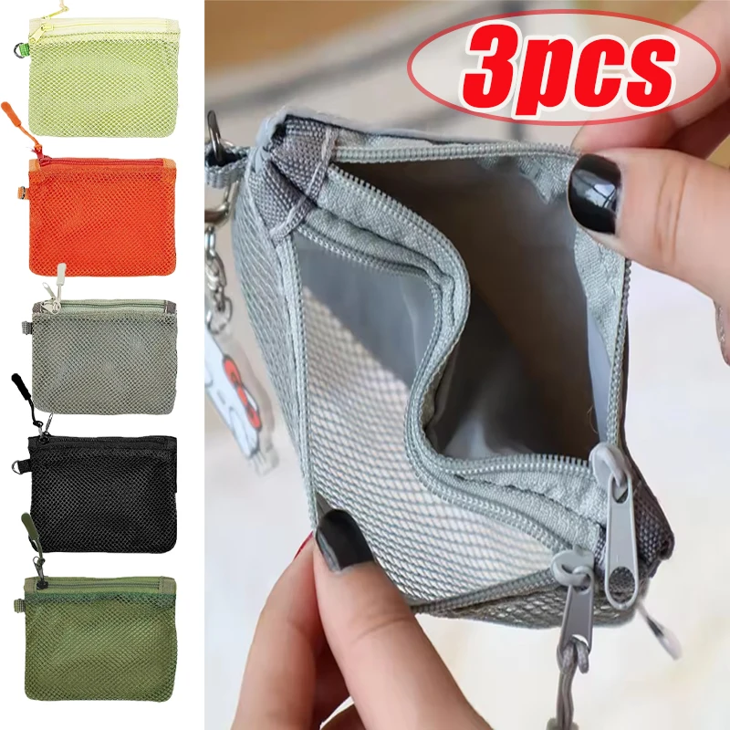 

Card Holder Mesh Cosmetic Bag Portable Storage Pouch with Zipper Lightweight Sundries Storage Bag Multi-purpose Square Coin Purs