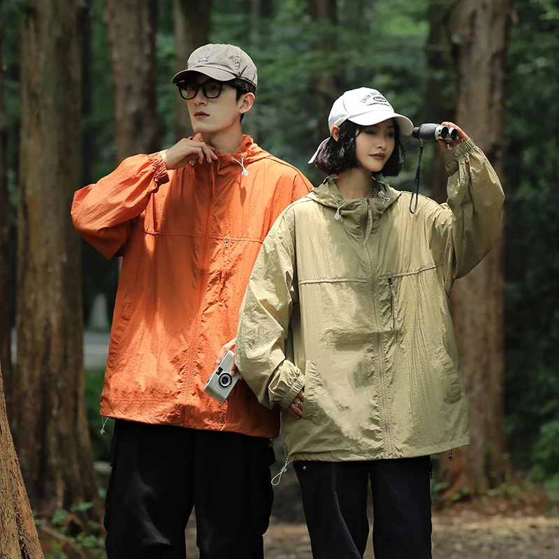 

Летняя уличная одежда из ледяного шелка: тонкая модель с защитой от солнца, модная свободная куртка на молнии с длинными рукавами для пар и молодежи