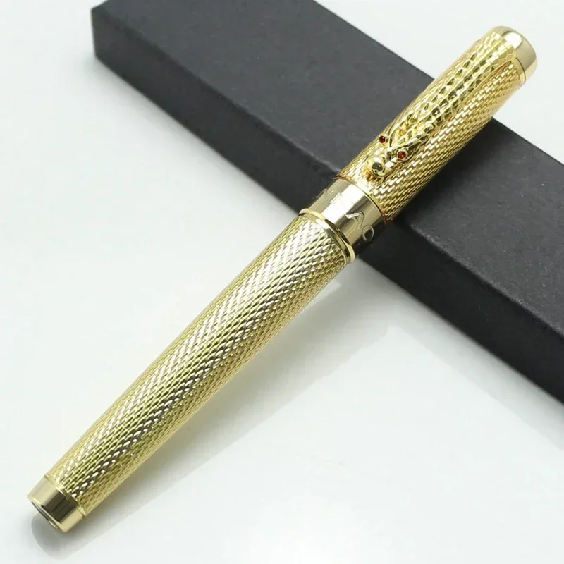 JINHAO 1200 High Quality Vintage Fountain Rollerball Pen Unique Ripple Dragon Clip, Golden/Silver Metal Carving Collection