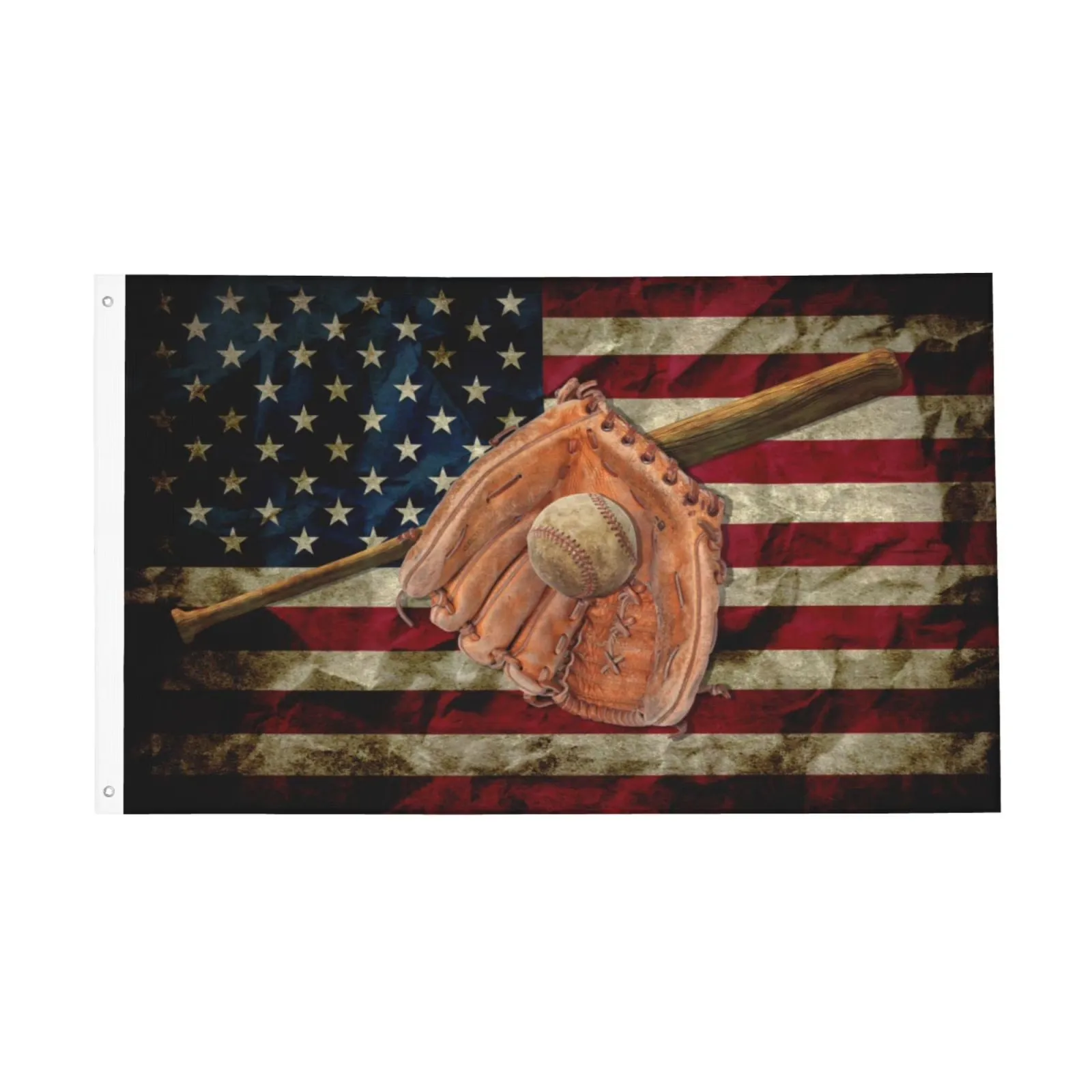 Baseball Flag with Glove and Bat on Grunge American Flag Garden Banner