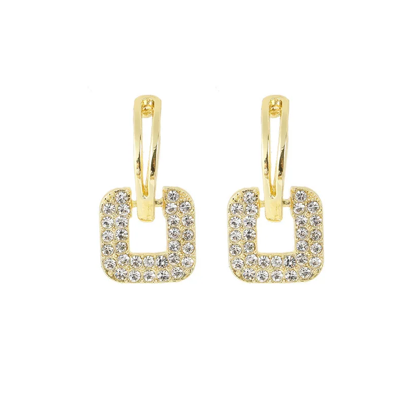 New Fashion Full of Rhinestone Earrings For Women Luxury Brand Gold Color Metal Small Earrings Party Jewelry Gift