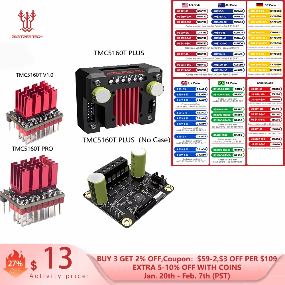 BIGTREETEH TMC5160T Pro/Plus SPI Stepper Motor Driver For Octopus Pro SKR 3 EZ For Ender 3 V2 Upgrade Voron 3D Printer Parts