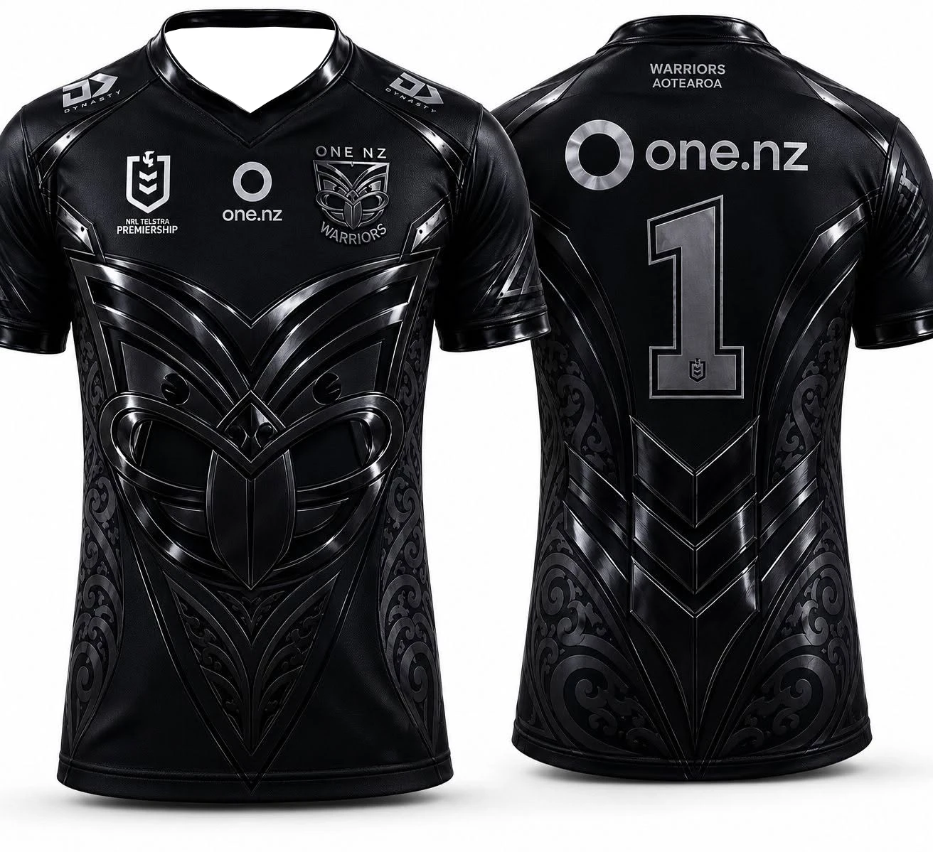 Family Matching Warriors Maori Tribal Metallic Print Rugby Jersey Oversized Solid Black Full Koru Pattern Number 1 Mesh Tee