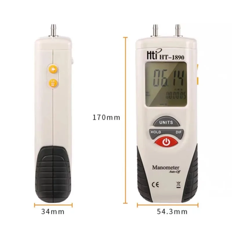 2026 NEW HT-1890 Digital Manometer with Data Hold Function Handheld Design for Air Pressure Differential Testing & Measurement