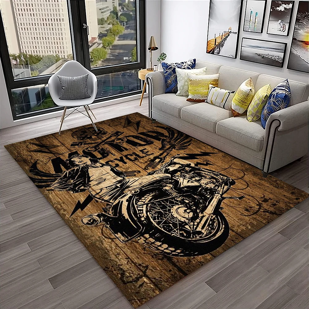 

3D Retro Motorcycle Vintage Carpet Rug for Home Living Room Bedroom Playroom Sofa Doormat Decor,Kid Area Rug Non-slip Floor Mat