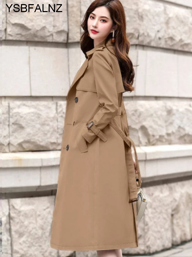 2023 Windbreaker Autumn Winter Women Lapel Double Breasted Trench Coats Office Long With Belt Lining Korean Fashion Clothing