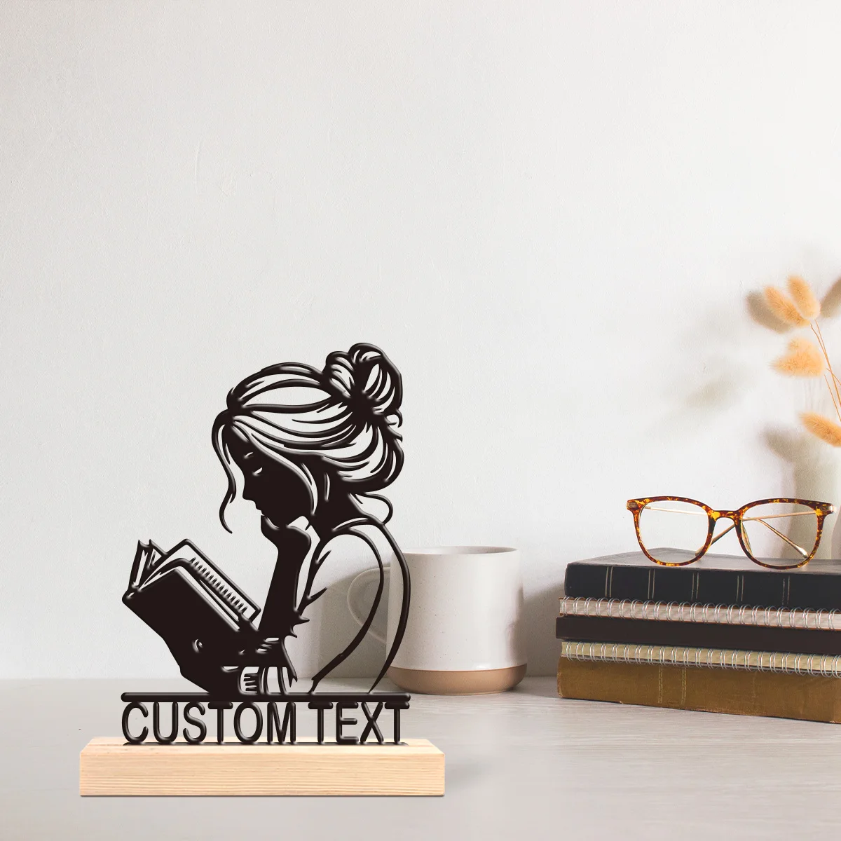 1pc Desktop Metal Ornaments Custom Content With Wooden Base Desktop Decorations,Office Decorations