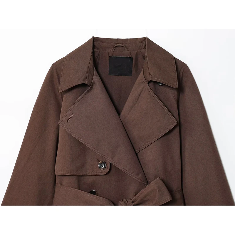 YENKYE 2025 frauen Kurze Windjacke Langarm Revers Kragen Mit Gürtel Elegante Trenchcoat Herbst Winter Neue Oberbekleidung