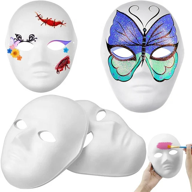 DIY White Unpainted Face Plain/ Paper Embryo Mask-Half Face for Halloween Mardi Gras Cosplay  Painting Teaching Aids