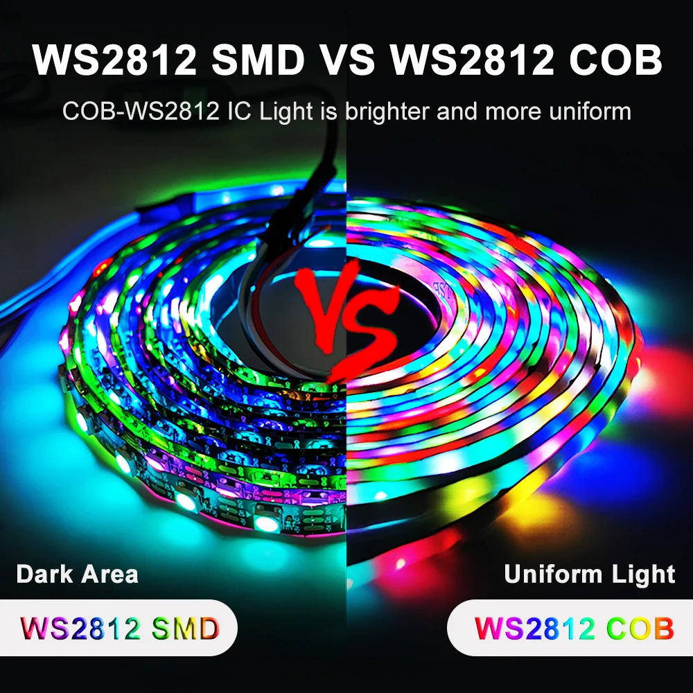 5mm WS2812 COB Led Strip 100Leds/M Individually Addressable 10mm WS2812B SMD Full Colors Smart RGB Flexible Pixel Light DC5V